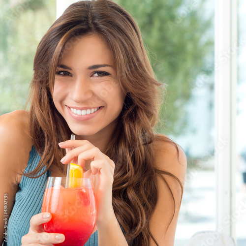 Photo: Happy Woman Drinking Juice Happy Woman Drinking Juice