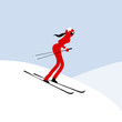 Girl skiing, winter mountain landscape