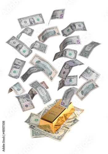 Photo: gold bar with bank notes gold bar with bank notes