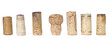 collection of wine corks, isolated on white background