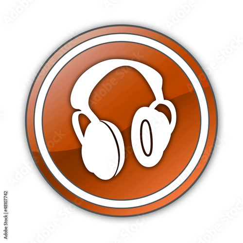 Illustration: Orange Glossy Button "Headphones" Orange Glossy Button "Headphones"