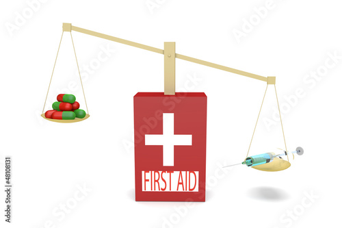 Photo: First aid kit with balances where syringe outweighs tablets\pill First aid kit with balances where syringe outweighs tablets\pill