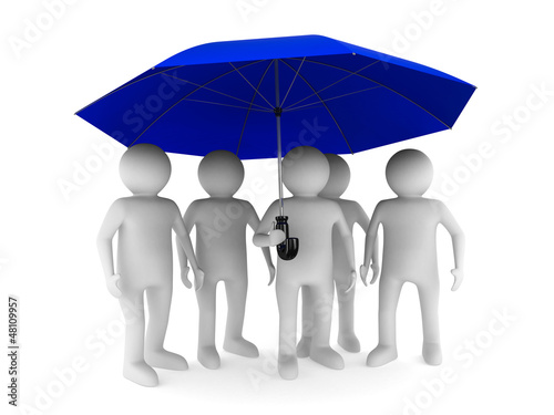 Illustration: man with blue umbrella on white background. Isolated 3D image man with blue umbrella on white background. Isolated 3D image