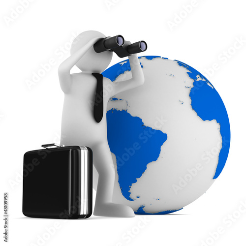 Illustration: man with binocular on white background. Isolated 3d image man with binocular on white background. Isolated 3d image
