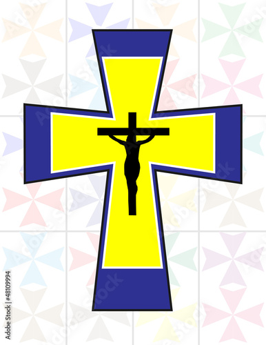 Vector: Multicolor Cross with Black Jesus Cross on The Transoarency Colo Multicolor Cross with Black Jesus Cross on The Transoarency Colo