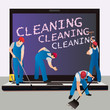 Four cleaners with big notebook