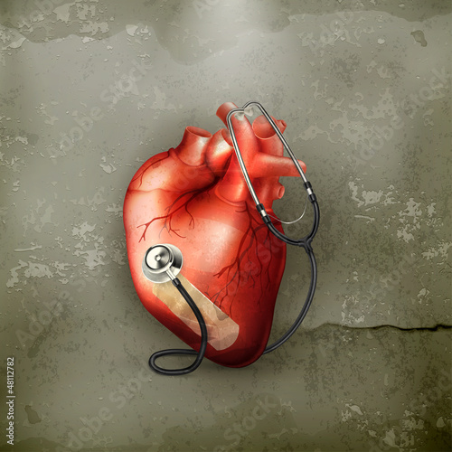 Vector: Heart and stethoscope, old-style Heart and stethoscope, old-style