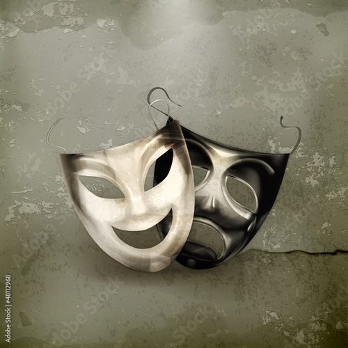 Vector: Theater masks, old-style Theater masks, old-style
