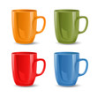 Set of colored mugs, vector illustration