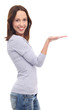 Young woman presenting your product