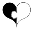 Black and white vector heart illustration in form of  jigsaw puz