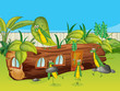 A wood house and grasshopper