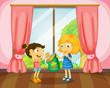 Girls eating cookies in room