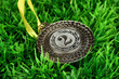 Silver medal on grass background