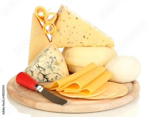 Photo: Various types of cheese isolated on white Various types of cheese isolated on white