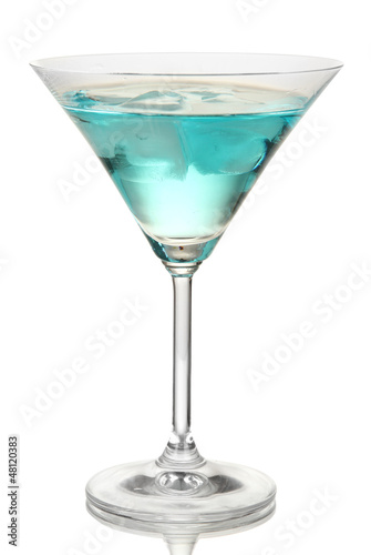 Photo: Blue Lagoon cocktail isolated on white Blue Lagoon cocktail isolated on white