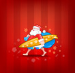 Walking Santa with surfboard
