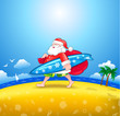 Walking Santa with surfboard