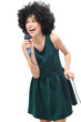 Young woman with afro hair and microphone