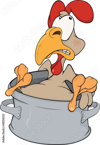 Vector: Cockerel and a pan. Cartoon Cockerel and a pan. Cartoon