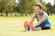 Happy woman jogger training in the park. Healthy lifestyle and p
