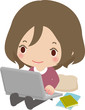 部屋でノートパソコンを使う女性
