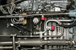 Large jet engine detail viewed from below 