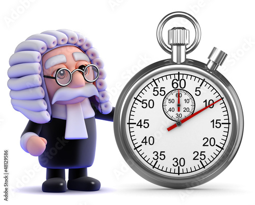 Illustration: Judge points to stopwatch Judge points to stopwatch