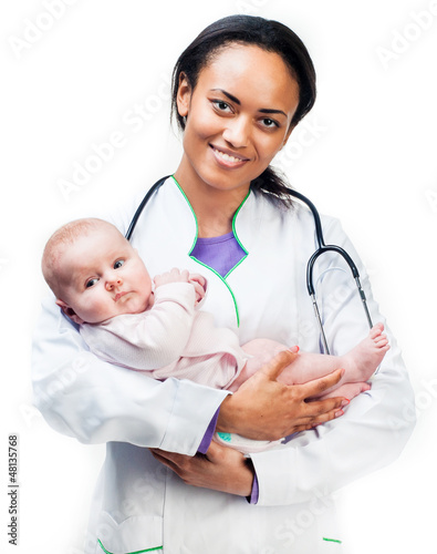 Photo: Doctor and baby on a white background Doctor and baby on a white background
