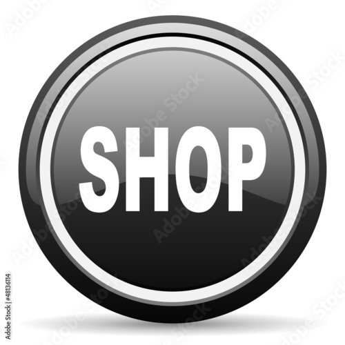 Illustration: shop black glossy icon on white background shop black glossy icon on white background