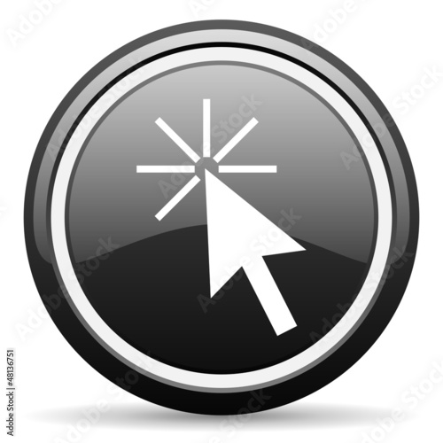 Illustration: click here black glossy icon on white background click here black glossy icon on white background