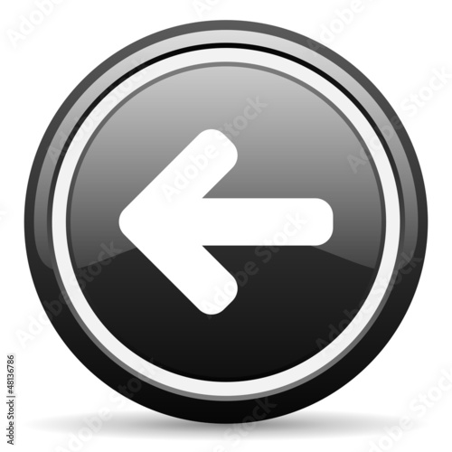 Illustration: arrow left black glossy icon on white background arrow left black glossy icon on white background