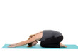 Photo: Woman doing yoga on blue map Woman doing yoga on blue map