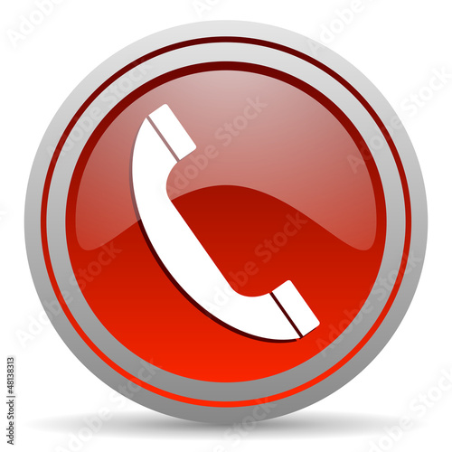 Illustration: phone red glossy icon on white background phone red glossy icon on white background