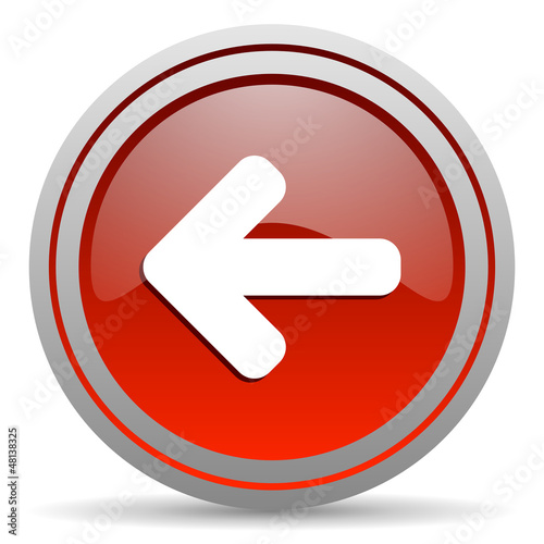 Illustration: arrow left red glossy icon on white background arrow left red glossy icon on white background
