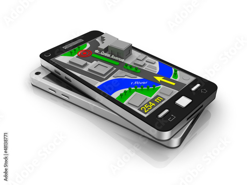 Illustration: Mobile phone as GPS navigator. My own design. Isolated Mobile phone as GPS navigator. My own design. Isolated