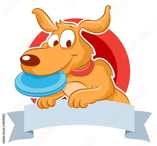 Illustration: Cute dog with frisbee Cute dog with frisbee