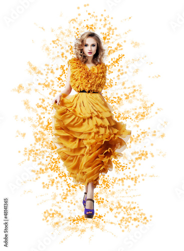 Photo: Classy Graceful Shiny Woman in Trendy Modern Yellow Vernal Dress Classy Graceful Shiny Woman in Trendy Modern Yellow Vernal Dress