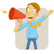 Businessman shouting in loudhailer