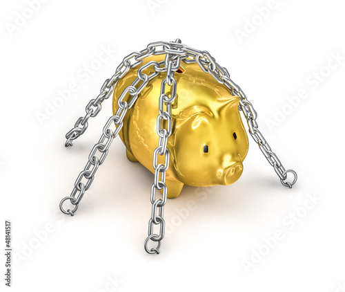 Photo: Chained piggy bank Chained piggy bank