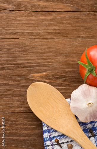 Photo: food ingredient and spices on wood food ingredient and spices on wood