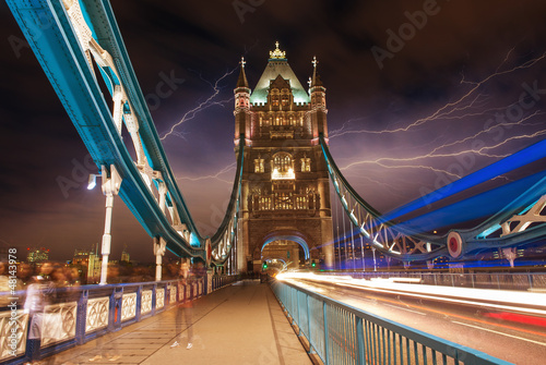 Photo: Tower Bridge at Night with car light trails - London Tower Bridge at Night with car light trails - London