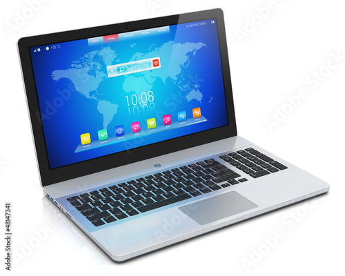 Illustration: Modern laptop with blue interface Modern laptop with blue interface