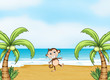 A monkey dancing on a beach