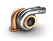 Auto turbine 3D concept. Steel turbocharger isolated on white.
