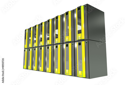 Illustration: Yellow Server Machines Isolated on White Yellow Server Machines Isolated on White