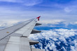 Aircraft wing on the clouds,flying background