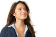 girl look up on white background