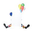 Clown  versteckt sich hinter Schild