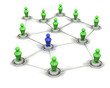 Illustration: 3d green social network people with blue intruder 3d green social network people with blue intruder